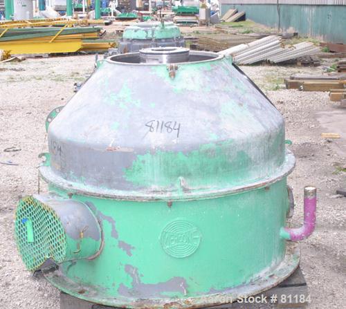 USED: Dorr Oliver/Mercone C-400 Screening Centrifuge, 316 stainless steel construction on product contact areas. 2" pitch 10 lead scroll, oil lubricated gearbox assembly with torque arm assembly, bas...