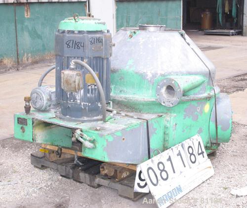 USED: Dorr Oliver/Mercone C-400 Screening Centrifuge, 316 stainless steel construction on product contact areas. 2" pitch 10 lead scroll, oil lubricated gearbox assembly with torque arm assembly, bas...