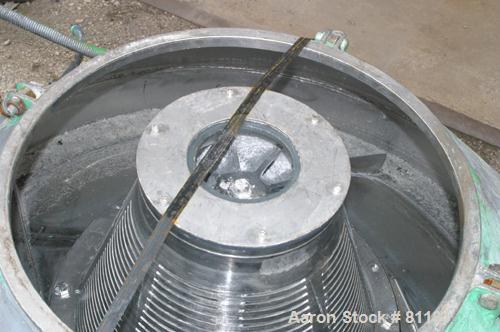 USED: Dorr Oliver/Mercone C-400 Screening Centrifuge, 316 stainless steel construction on product contact areas. 2" pitch 10 lead scroll, oil lubricated gearbox assembly with torque arm assembly, bas...