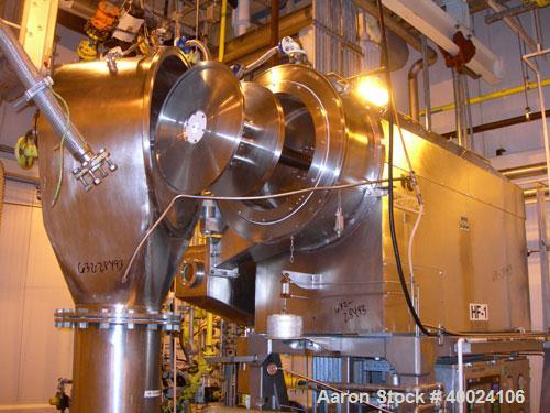 Used Heinkel Inverting Filter Centrifuge, Model HF600.1. Wetted parts Hastelloy C22. 600 mm bowl, maximum bowl speed 1936 rpm. Approximate drum capacity 65 kg/52 L. Driven by a 40 hp, 3/10-60/460 vol...