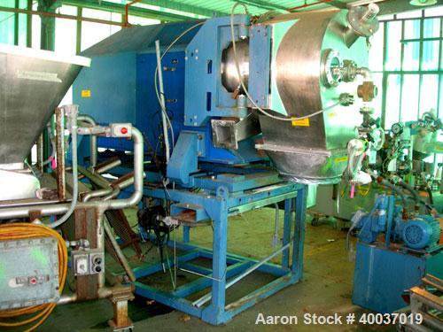 Used: Heinkel model HF600 inverting filter centrifuge. Wetted parts 316 stainless steel. 600 mm bowl, max bowl speed 1936 rpm. Approximate drum capacity 65 kg/52 L. Driven by an approximate 40 hp mot...