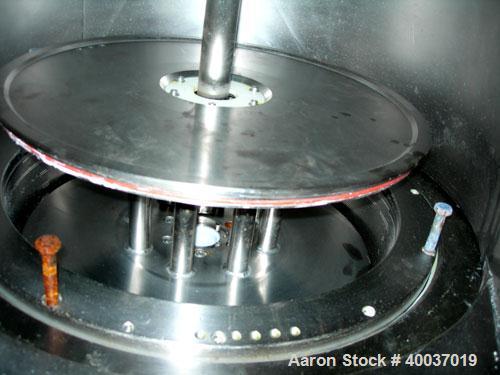 Used: Heinkel model HF600 inverting filter centrifuge. Wetted parts 316 stainless steel. 600 mm bowl, max bowl speed 1936 rpm. Approximate drum capacity 65 kg/52 L. Driven by an approximate 40 hp mot...