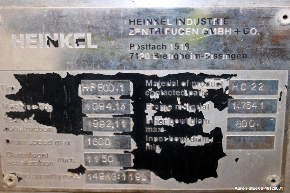 Used Heinkel Inverting Filter Centrifuge