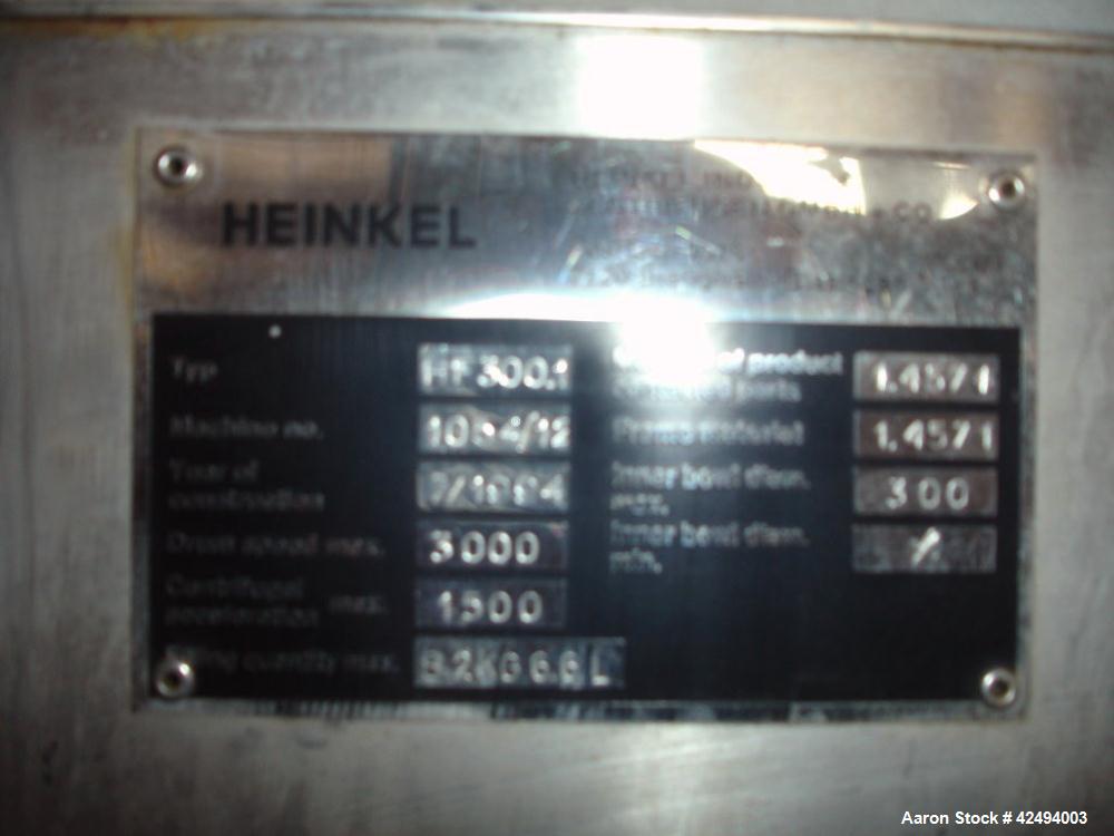 Used Heinkel Inverting Filter Centrifuge, Model HF300.1