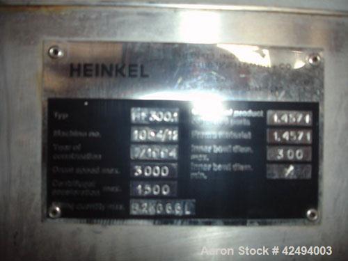 Used Heinkel Inverting Filter Centrifuge, Model HF300.1