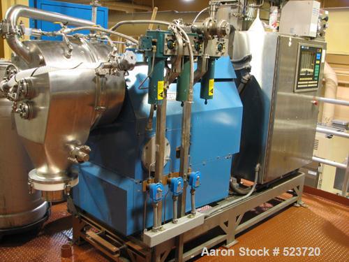 USED: Heinkel HF-300 inverting filter centrifuge, Hastelloy C-22construction on product contact areas. Bowl diameter 300 mm. Unitfilters a small amount of slurry, then it is washed, spun to a "wet"ca...