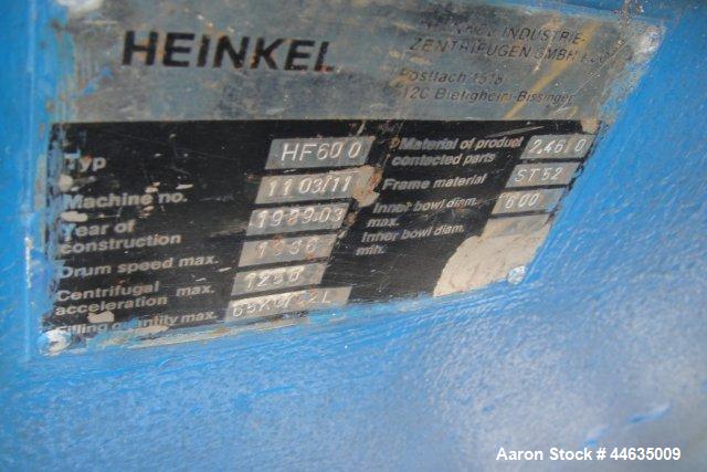 Used Heinkel HF-600 Inverting Filter Centrifuge. Hastelloy C-4