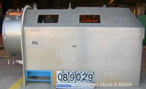 USED: Heinkel model HF800.1 inverting filter centrifuge. Wetted parts Hastelloy C22. 800 mm bowl, max bowl speed 1600 rpm. Approximate drum capacity 149 kg/119 L. Driven by a 40 hp motor. Built 1992....