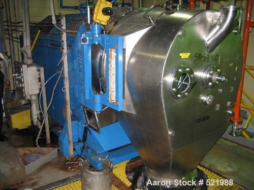 USED: Heinkel model HF800 inverting basket 316 stainless steelcentrifuge. Rated 149 kg maximum loading capacity. 800 mm basket,32" bowl diameter. 9.7 square feet filter area. XP control.