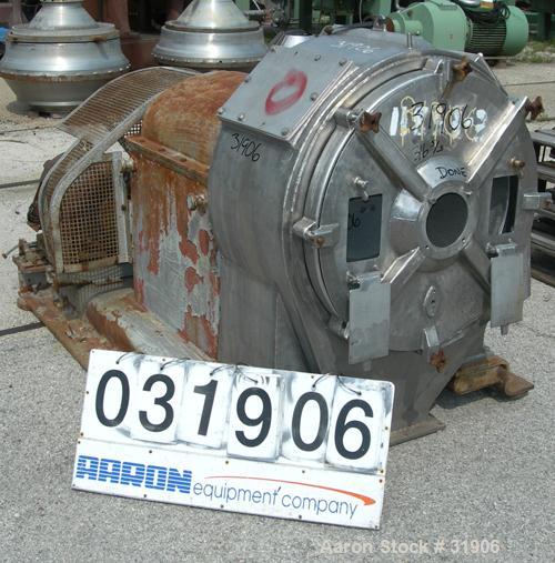 USED: Krauss-Maffei VH horizontal vibrating centrifuge, 316 stainless steel product contact areas. Conical basket 24" diameter max to 16" diameter minimum. Max bowl speed 1200 rpm, 7 kg max charge lo...