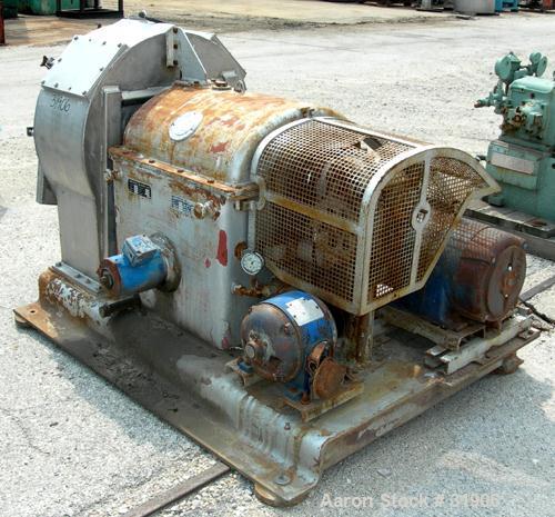 USED: Krauss-Maffei VH horizontal vibrating centrifuge, 316 stainless steel product contact areas. Conical basket 24" diameter max to 16" diameter minimum. Max bowl speed 1200 rpm, 7 kg max charge lo...