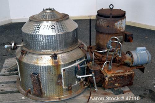 Used Sharples M-210 Conejector Screening Centrifuge. 316 Stainless steel (product contact areas). 8 Lead, 2/3 turn, 2" pitch helical screw conveyor, micro perforated plate bowl screen with 1/4" long ...
