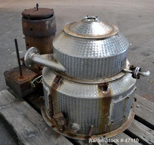 Used Sharples M-210 Conejector Screening Centrifuge. 316 Stainless steel (product contact areas). 8 Lead, 2/3 turn, 2" pitch helical screw conveyor, micro perforated plate bowl screen with 1/4" long ...