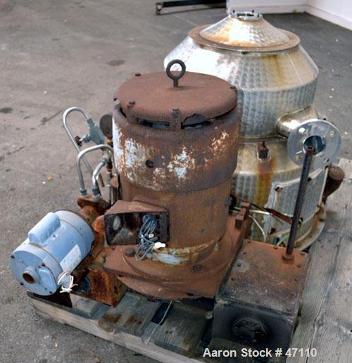 Used Sharples M-210 Conejector Screening Centrifuge. 316 Stainless steel (product contact areas). 8 Lead, 2/3 turn, 2" pitch helical screw conveyor, micro perforated plate bowl screen with 1/4" long ...