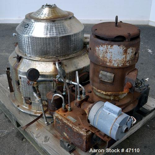 Used Sharples M-210 Conejector Screening Centrifuge. 316 Stainless steel (product contact areas). 8 Lead, 2/3 turn, 2" pitch helical screw conveyor, micro perforated plate bowl screen with 1/4" long ...