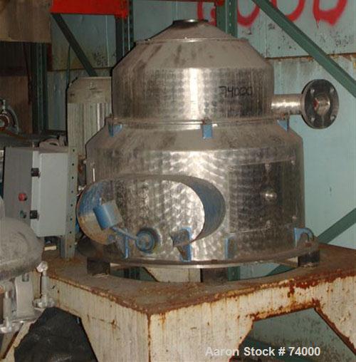 USED: Sharples M-210 Conejector screening centrifuge. 316 stainless steel, gearbox, torque arm assembly, casing, rinse fitting, drive motor, 220/440/3/60, 1.25 hp lubrication pump, control. Mounted o...