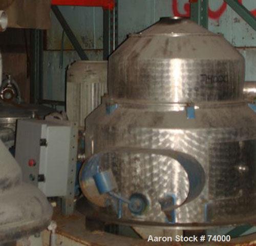 USED: Sharples M-210 Conejector screening centrifuge. 316 stainless steel, gearbox, torque arm assembly, casing, rinse fitting, drive motor, 220/440/3/60, 1.25 hp lubrication pump, control. Mounted o...