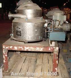 USED: Sharples M-210 Conejector screening centrifuge. 316 stainless steel, gearbox, torque arm assembly, casing, rinse fitting, drive motor, 220/440/3/60, 1.25 hp lubrication pump, control. Mounted o...