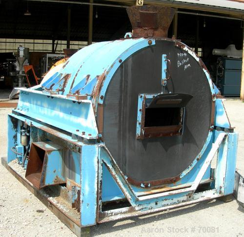 USED: Tema HSG-1100 screening centrifuge, carbon steel. Constant angle bowl design, 48" diameter x 28" deep bowl assembly with bar screen, feed pipe, casing, hydraulic lubrication system, 30 hp drive...