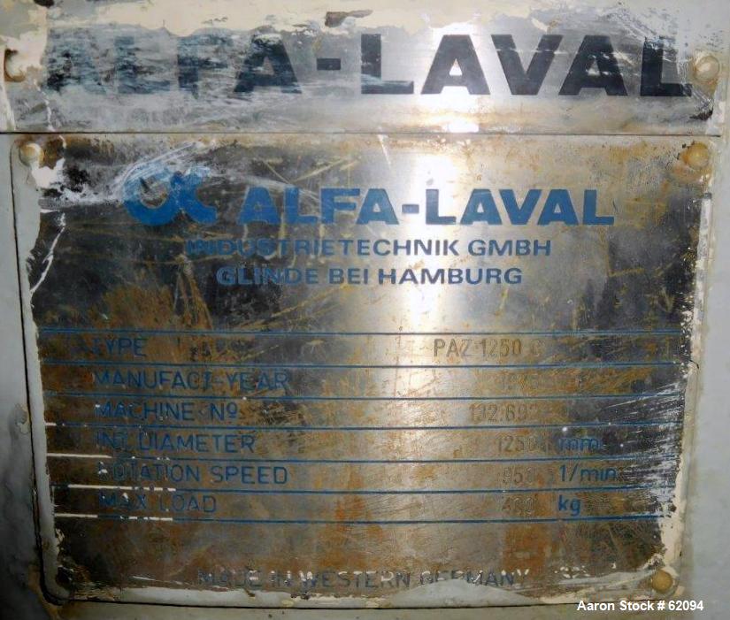 Used Alfa Laval Vertical Basket Centrifuge, Type PAZ12506