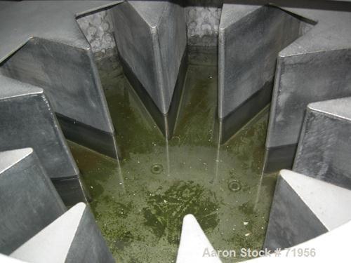 USED: Barrett washer dryer centrifuge, model WDS. Stainless steel. Approximately 36" diameter x 14" deep. Top door with sightglass. Rated approx 15 loads per hour at 250 pounds per load. 900 rpm. Dir...