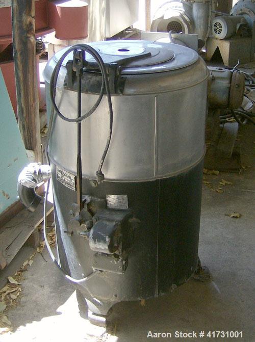 Used Bock Centrifugal Extractor, Model 24-0, stainless steel. 16" diameter x 9" deep perforated basket, top load and unload, maximum rpm 1725. Driven by a 1/2 hp, 1/60/115/230 volt, 1725 rpm motor.
