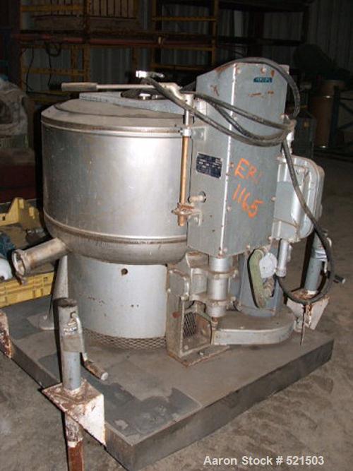 USED: Bock 655 perforated basket centrifuge, stainless steelconstruction on product contact areas. Top load, top unload, maxbasket speed 1725 rpm, hinged full access top cover, belt driveconfiguratio...