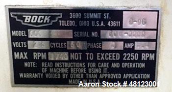 Used- Bock Centrifuge, Model 606. 60 lb. dry weight capacity. 30" wide inside tub. Stainless steal perforated basket 14 1/2"...