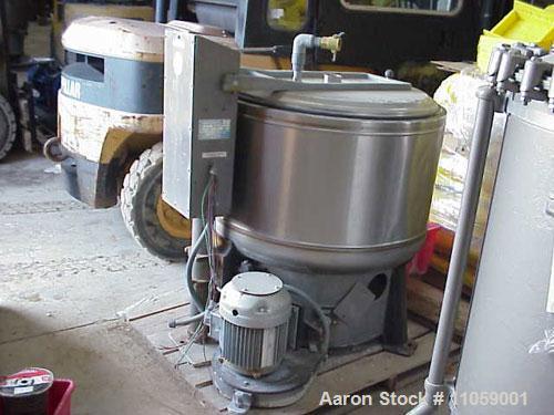 Used Bock 805TX perforated basket centrifuge, stainless steel construction on product contact areas. Top load, top unload, max bowl speed 2250 rpm, 2.19 cubic foot cake capacity, hinged inspection do...