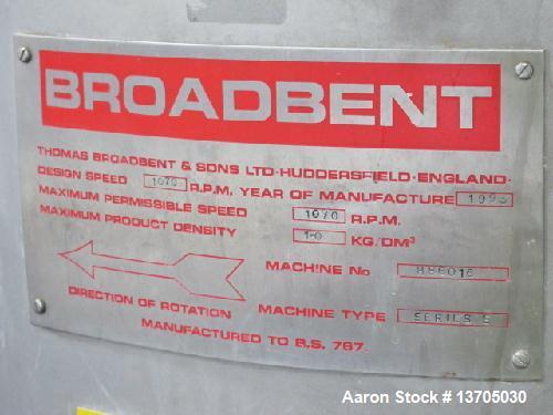 Used Broadbent 34" x 14", Series E, Perforated Basket Centrifuge