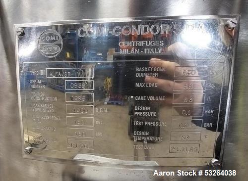 Used Comi-Condor ALFA SB/IV Basket Centrifuge | 80 kg Load, Pharma Grade