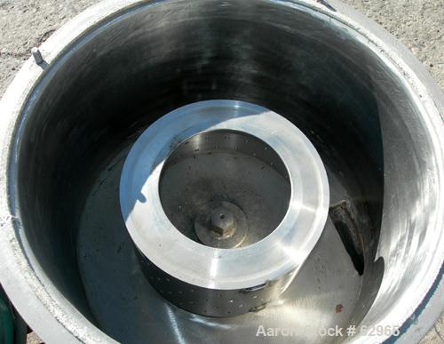 USED: Delaval 8" x 4" perforated basket centrifuge. 316/317 stainless steel construction (product contact areas). Top load/unload, 3300 rpm max basket speed. Plastic top cover, .06 cubic feet max loa...