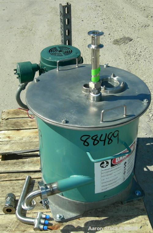 USED: Delaval model BB 12" x 5.5" perforated basket centrifuge, 316 stainless steel product contact areas. Top load/unload. Max bowl speed 3300 rpm, basket rated .2 cubic foot, 50 pound load capacity...