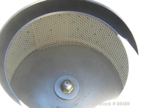 USED: Delaval model BB 12" x 5.5" perforated basket centrifuge, 316 stainless steel product contact areas. Top load/unload. Max bowl speed 3300 rpm, basket rated .2 cubic foot, 50 pound load capacity...