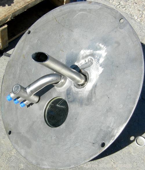USED: Delaval model BB 12" x 5.5" perforated basket centrifuge, 316 stainless steel product contact areas. Top load/unload. Max bowl speed 3300 rpm, basket rated .2 cubic foot, 50 pound load capacity...