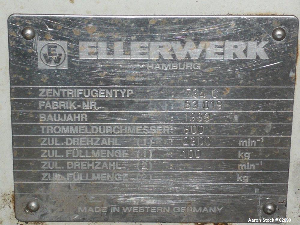 Used Stainless Steel Ellerwerk Vertical Basket Centrifuge, Type 734