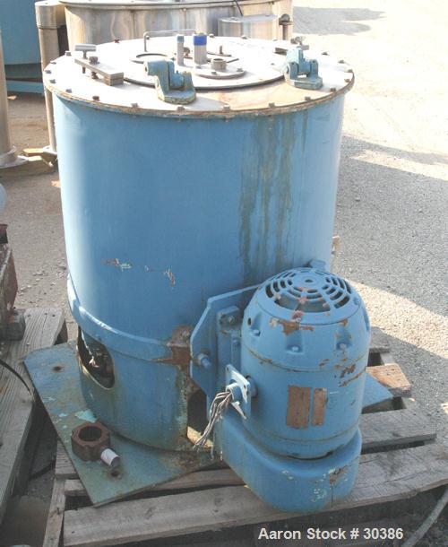 Used Fletcher 20" x 11" Perforated Basket Centrifuge. 316 Stainless steel construction on product contact areas. Top load/unload, 5.5 cubic foot volume, 1400 rpm max basket speed, manual brake. Drive...