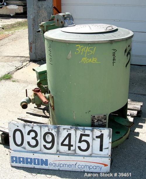 Used Hoffman Perforated Basket Centrifuge, Model 7020, Type BAA, Monel Construction. 20" diameter x 10" deep basket. Includes top cover. Driven by a 3/4 hp, 3/60/550 volt motor.