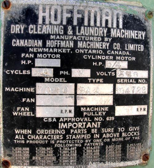 Used Hoffman Perforated Basket Centrifuge, Model 7020, Type BAA, Monel Construction. 20" diameter x 10" deep basket. Includes top cover. Driven by a 3/4 hp, 3/60/550 volt motor.