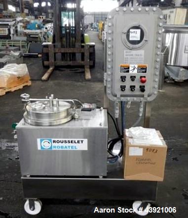 Used Rouselet-Robatel Centrifuge, Type RC 20 VXR. Hastelloy C22 construction, 200mm(7.8") diameter x 100mm (3.9") deep perforated basket, 2 liter bowl volume, 2.5 kg max. load, 230 volt explosion pro...