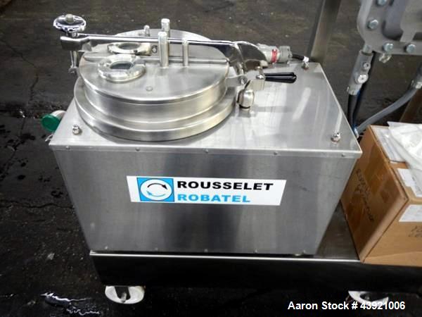Used Rouselet-Robatel Centrifuge, Type RC 20 VXR. Hastelloy C22 construction, 200mm(7.8") diameter x 100mm (3.9") deep perforated basket, 2 liter bowl volume, 2.5 kg max. load, 230 volt explosion pro...