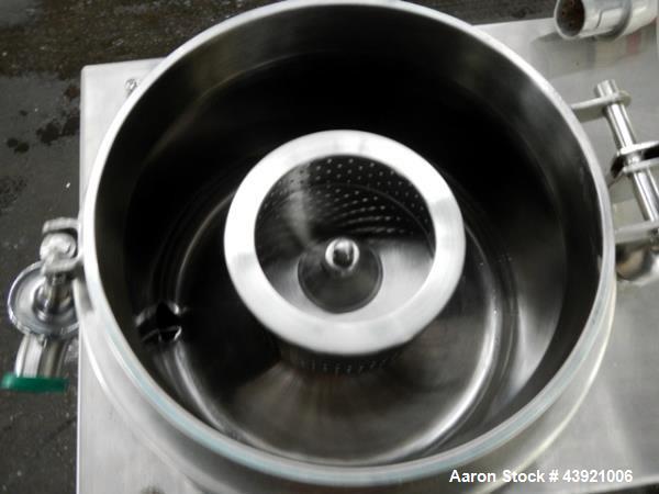Used Rouselet-Robatel Centrifuge, Type RC 20 VXR. Hastelloy C22 construction, 200mm(7.8") diameter x 100mm (3.9") deep perforated basket, 2 liter bowl volume, 2.5 kg max. load, 230 volt explosion pro...