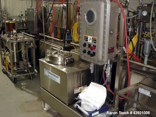 Used Rouselet-Robatel Centrifuge, Type RC 20 VXR. Hastelloy C22 construction, 200mm(7.8") diameter x 100mm (3.9") deep perforated basket, 2 liter bowl volume, 2.5 kg max. load, 230 volt explosion pro...