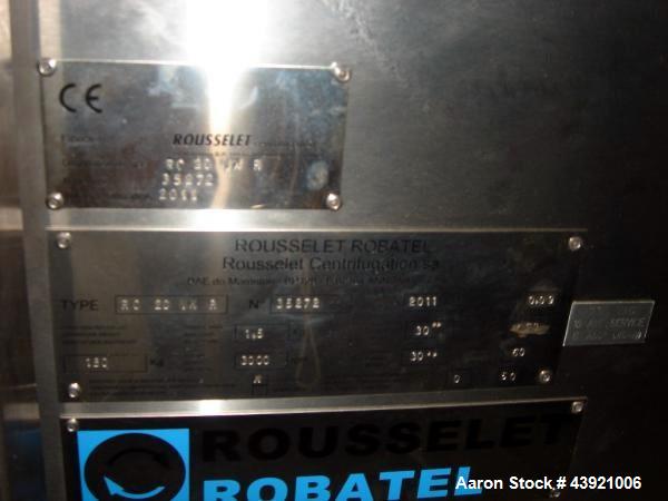 Used Rouselet-Robatel Centrifuge, Type RC 20 VXR. Hastelloy C22 construction, 200mm(7.8") diameter x 100mm (3.9") deep perforated basket, 2 liter bowl volume, 2.5 kg max. load, 230 volt explosion pro...