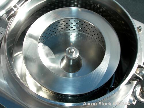USED: Rousselet 12" x 6" perforated basket centrifuge, model RC30VX, 304 stainless steel construction on product contact areas. Top load/unload, 3000 rpm max basket speed. 5 liter and 6 kg load capac...