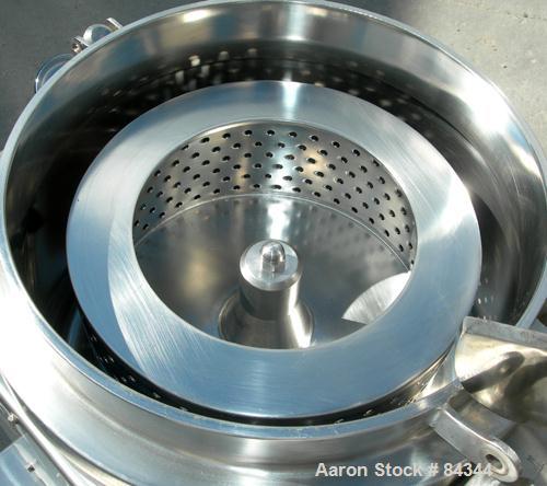 USED: Rousselet 12" x 6" perforated basket centrifuge, model RC30VX, 304 stainless steel construction on product contact areas. Top load/unload, 3000 rpm max basket speed. 5 liter and 6 kg load capac...
