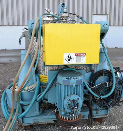 Used Rousselet SC85-3KSAR Perforated Basket Centrifuge. 316 Stainless steel construction on product contact areas, top load, top unload, maximum bowl speed 1300 rpm (800 x G force), tripod suspension...