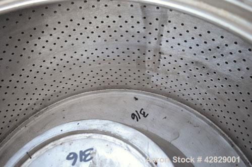 Used Rousselet SC85-3KSAR Perforated Basket Centrifuge. 316 Stainless steel construction on product contact areas, top load, top unload, maximum bowl speed 1300 rpm (800 x G force), tripod suspension...