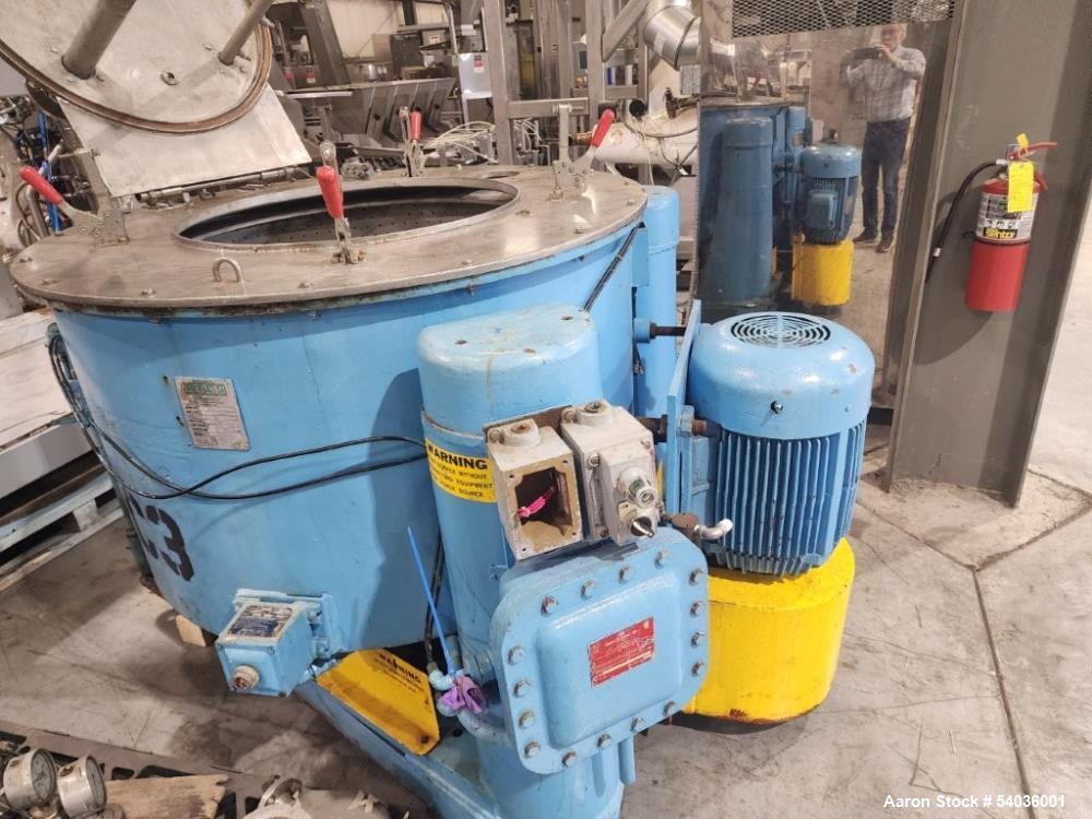 Used Tolhurst 40" x 20" Stainless Steel Perforated Basket Centrifuge – Top Unload, 15 HP Drive