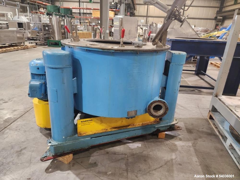 Used Tolhurst 40" x 20" Stainless Steel Perforated Basket Centrifuge – Top Unload, 15 HP Drive